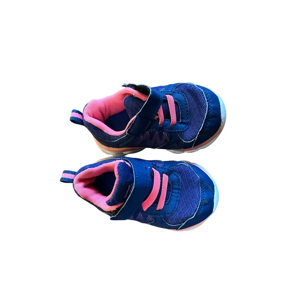 Kids Navy Blue Pink Athletic Sneakers Hook and Loop Running Shoes Toddler Size 6